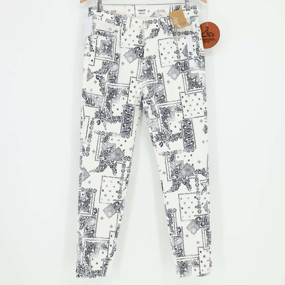 Kensie Vintage Luxe High Rise Skinny Ankle Jeans Bandana Paisley Size 6
